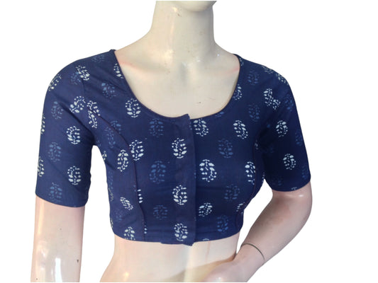 Navy Night: Readymade Cotton Saree Blouse