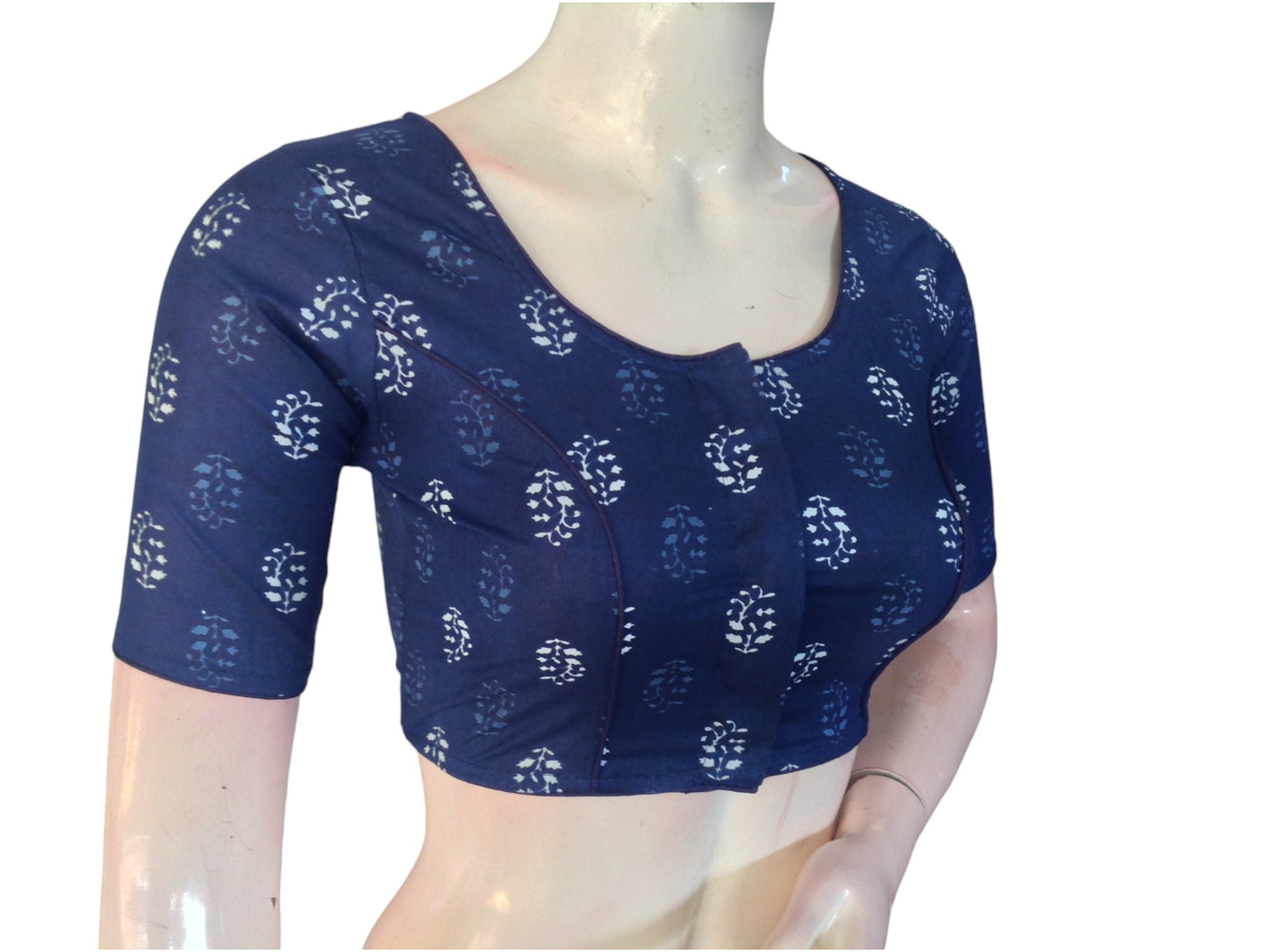 Navy Night: Readymade Cotton Saree Blouse