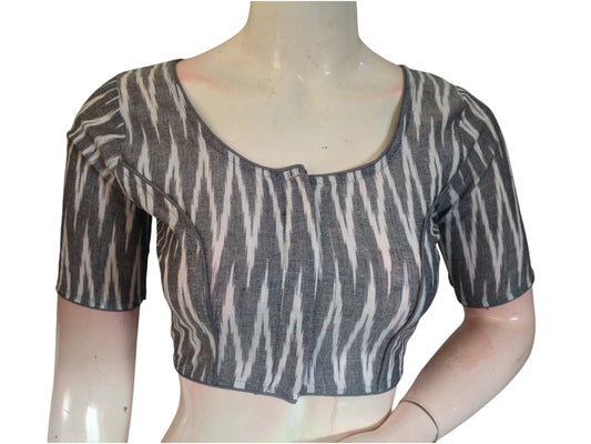 Grey Grace: Readymade Cotton Saree Blouse