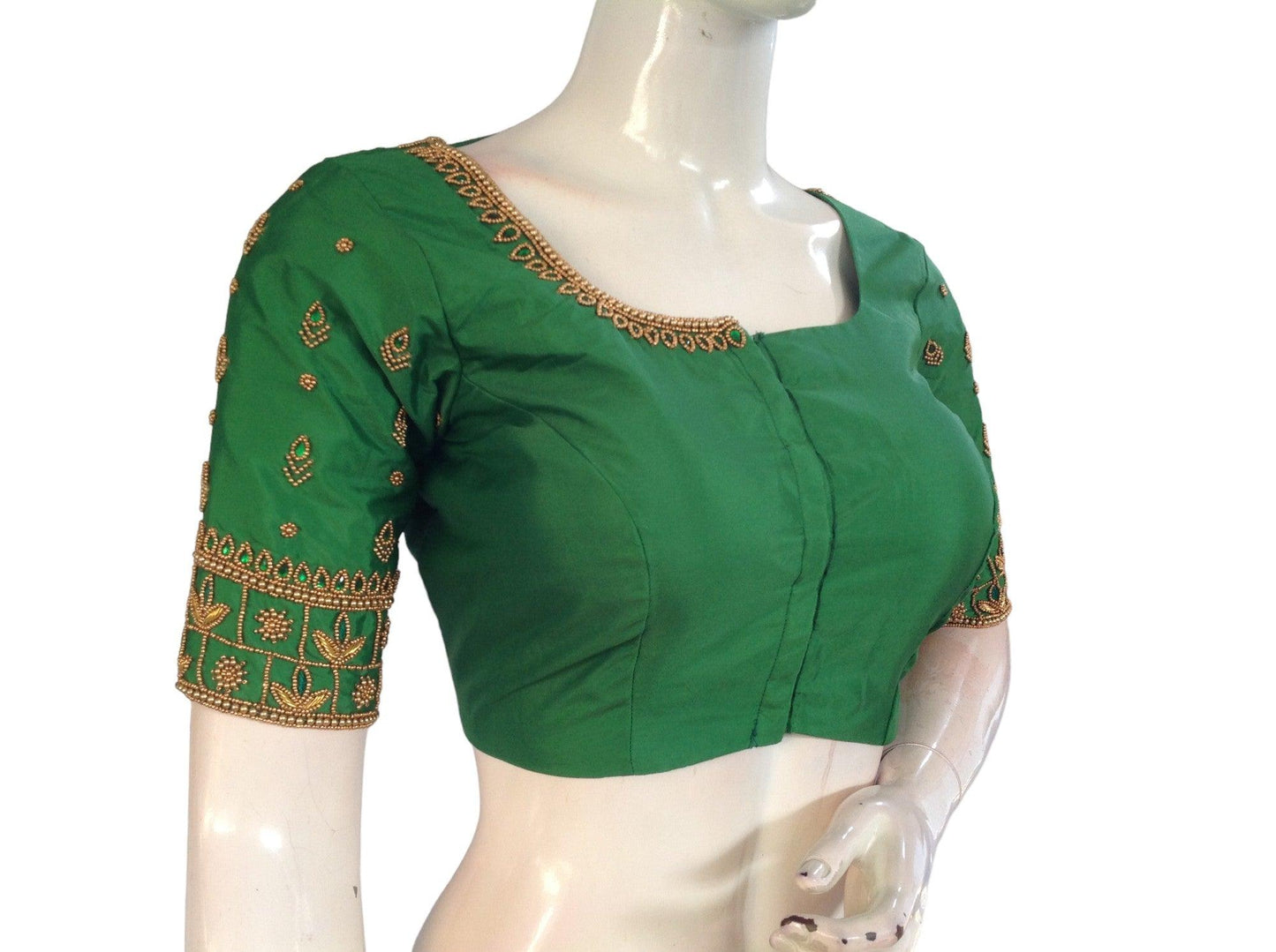 Green Color Bridal Handwork Readymade Saree Blouse, Indian Ethnic Wedding Blouse