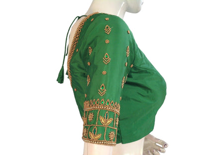 Enchanting Green Bridal Handwork Saree Blouse, Traditional Indian Wedding Attire