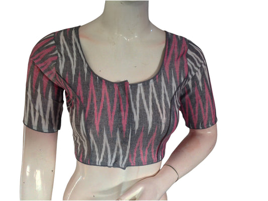 Charcoal Chic: Readymade Cotton Saree Blouse