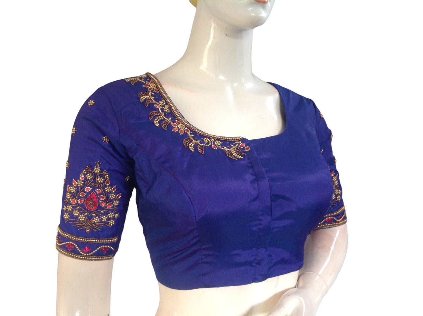 Regal Blue Bridal Handwork Saree Blouse, Traditional Indian Wedding Blouse