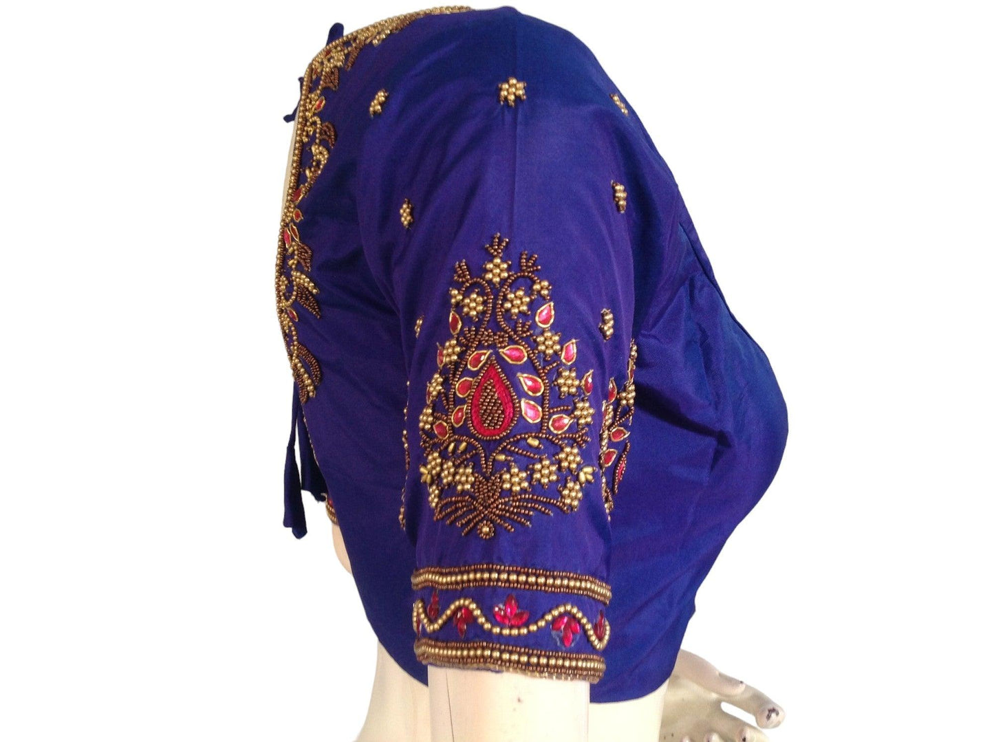 Blue Color Bridal Handwork Readymade Saree Blouse, Indian Ethnic Wedding Blouse