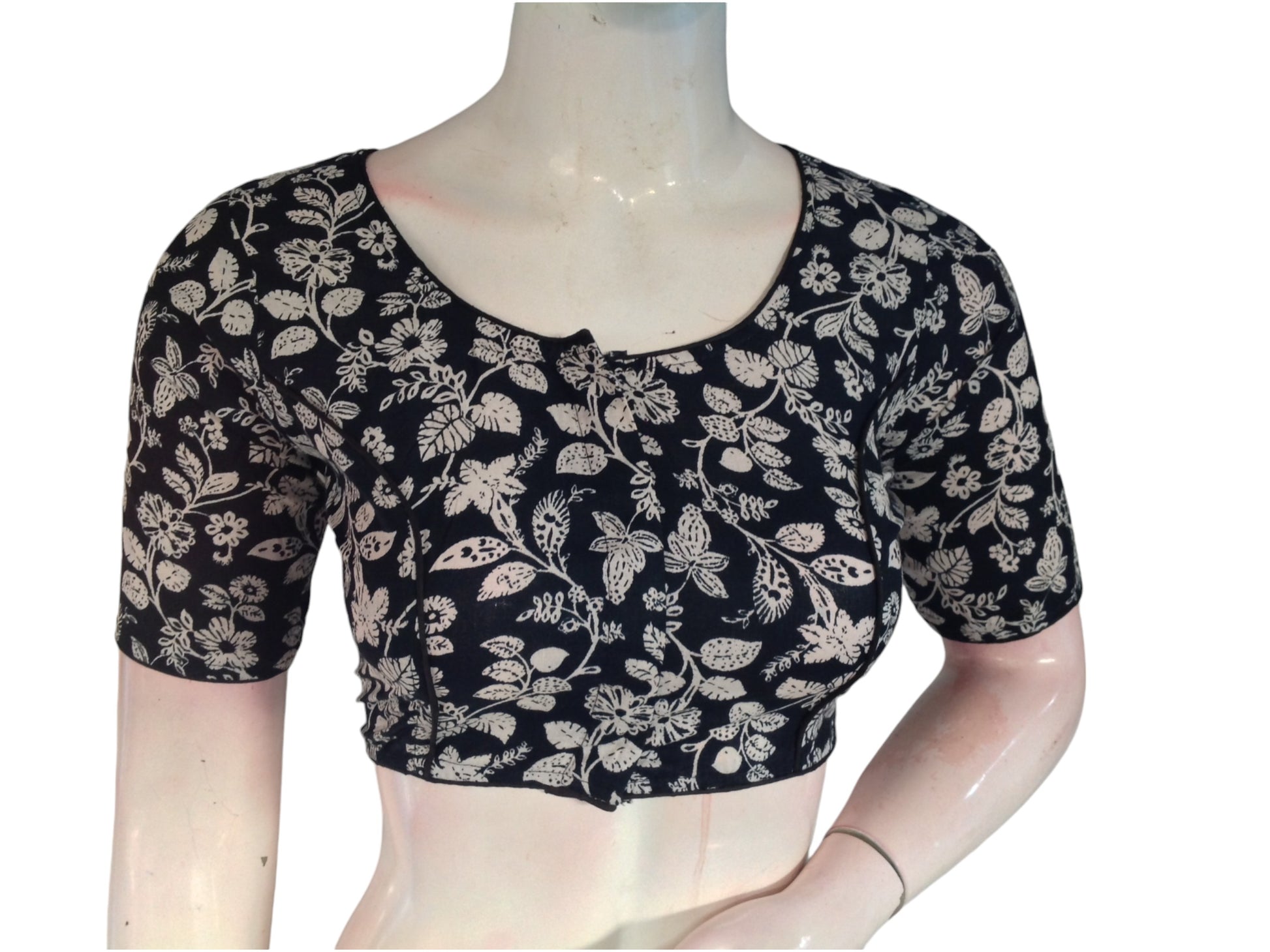 Ebony Elegance: Readymade Black Cotton Saree Blouse