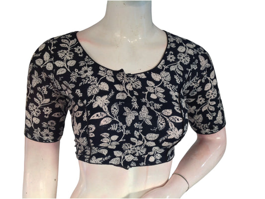 Ebony Elegance: Readymade Black Cotton Saree Blouse