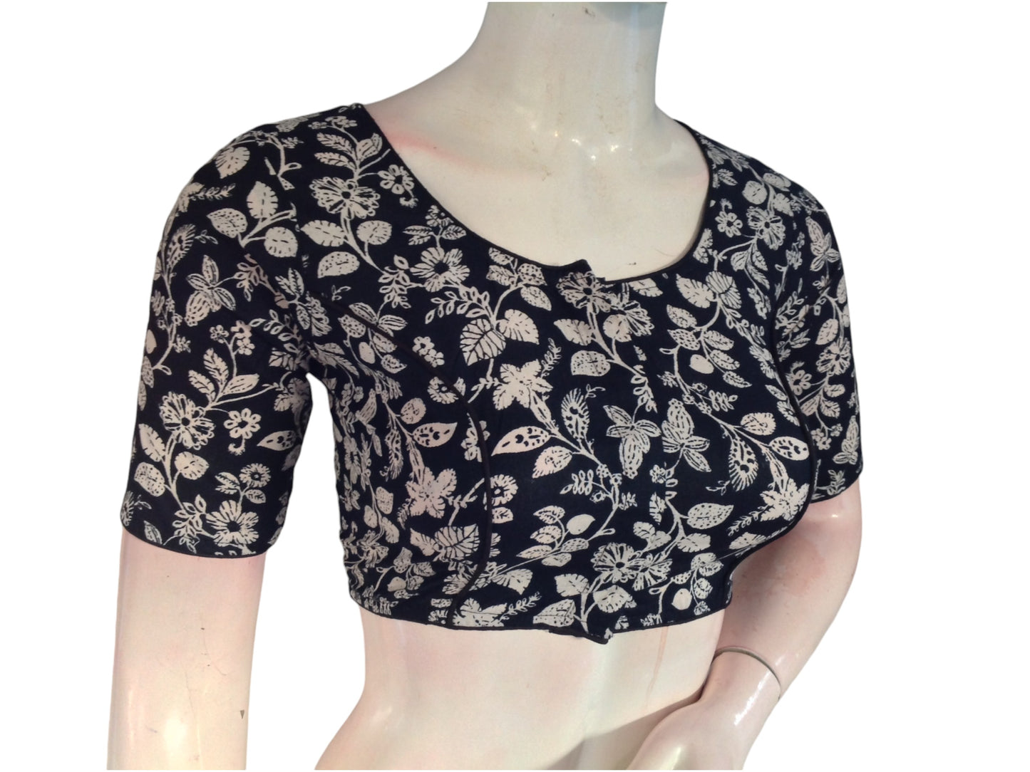 Ebony Elegance: Readymade Black Cotton Saree Blouse