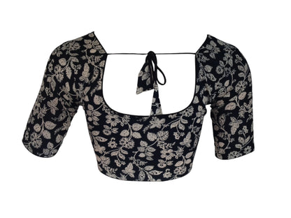 Ebony Elegance: Readymade Black Cotton Saree Blouse