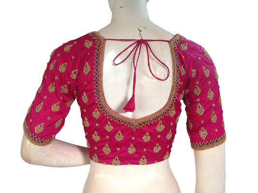 Magenta Color Bridal Handwork Readymade Saree Blouse, Indian Wedding Ethnic Blouse