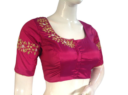 Magenta Color Bridal Zardosi Handwork Readymade Saree Blouse, Indian Wedding Ethnic Blouse