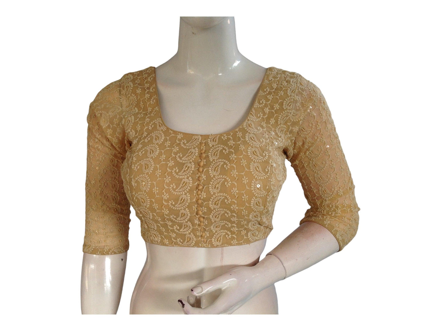 Gold Color Chikankari Embroided Readymade Saree Blouse