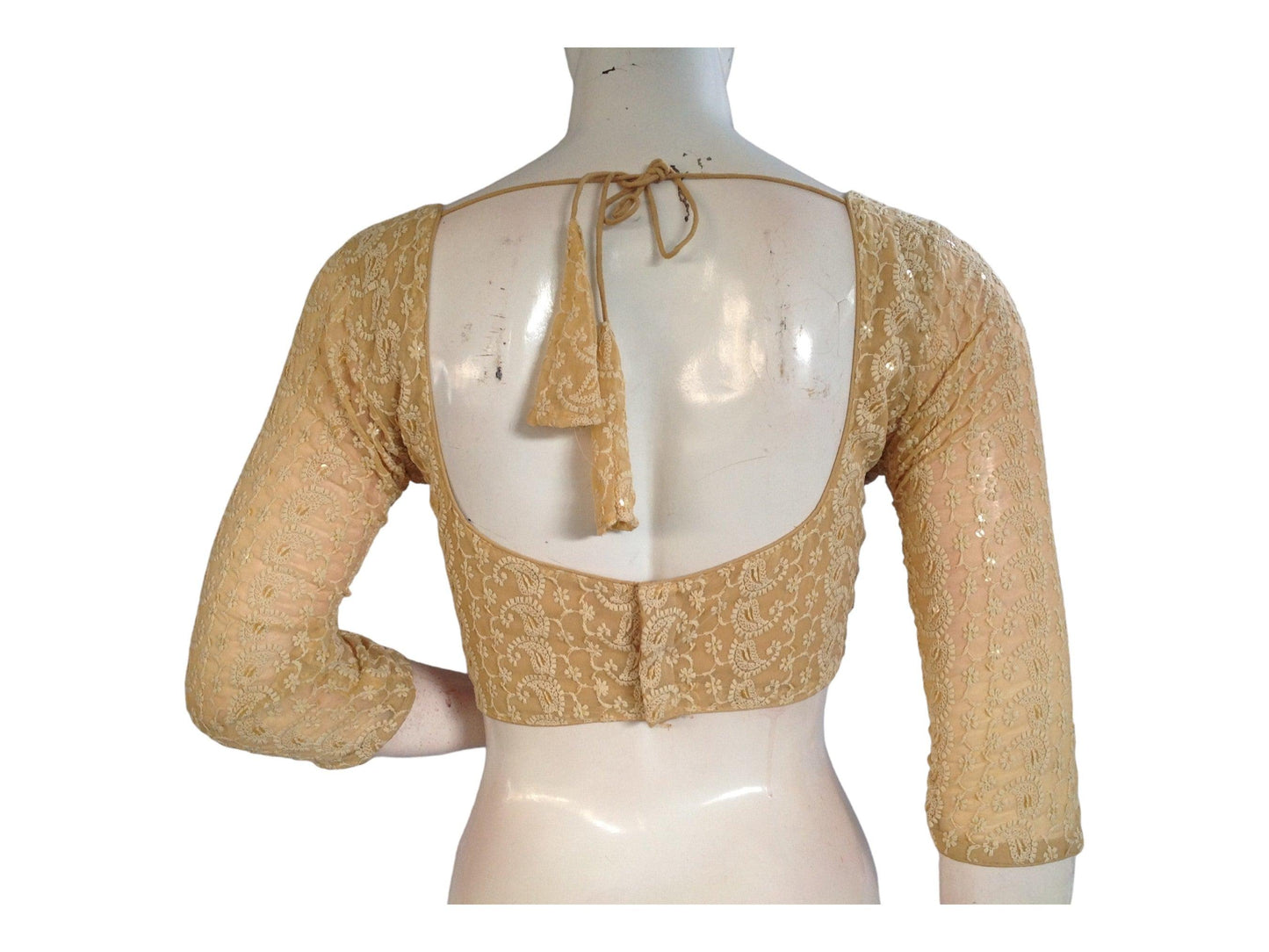 Gold Color Chikankari Embroided Readymade Saree Blouse