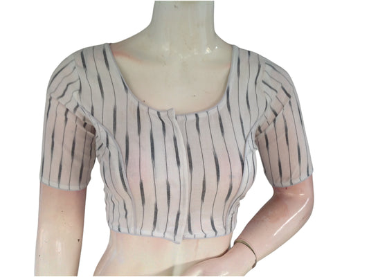 A Versatile Classic : Cream Cotton Readymade Saree Blouse