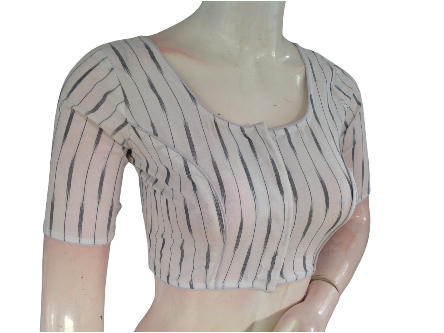 A Versatile Classic : Cream Cotton Readymade Saree Blouse