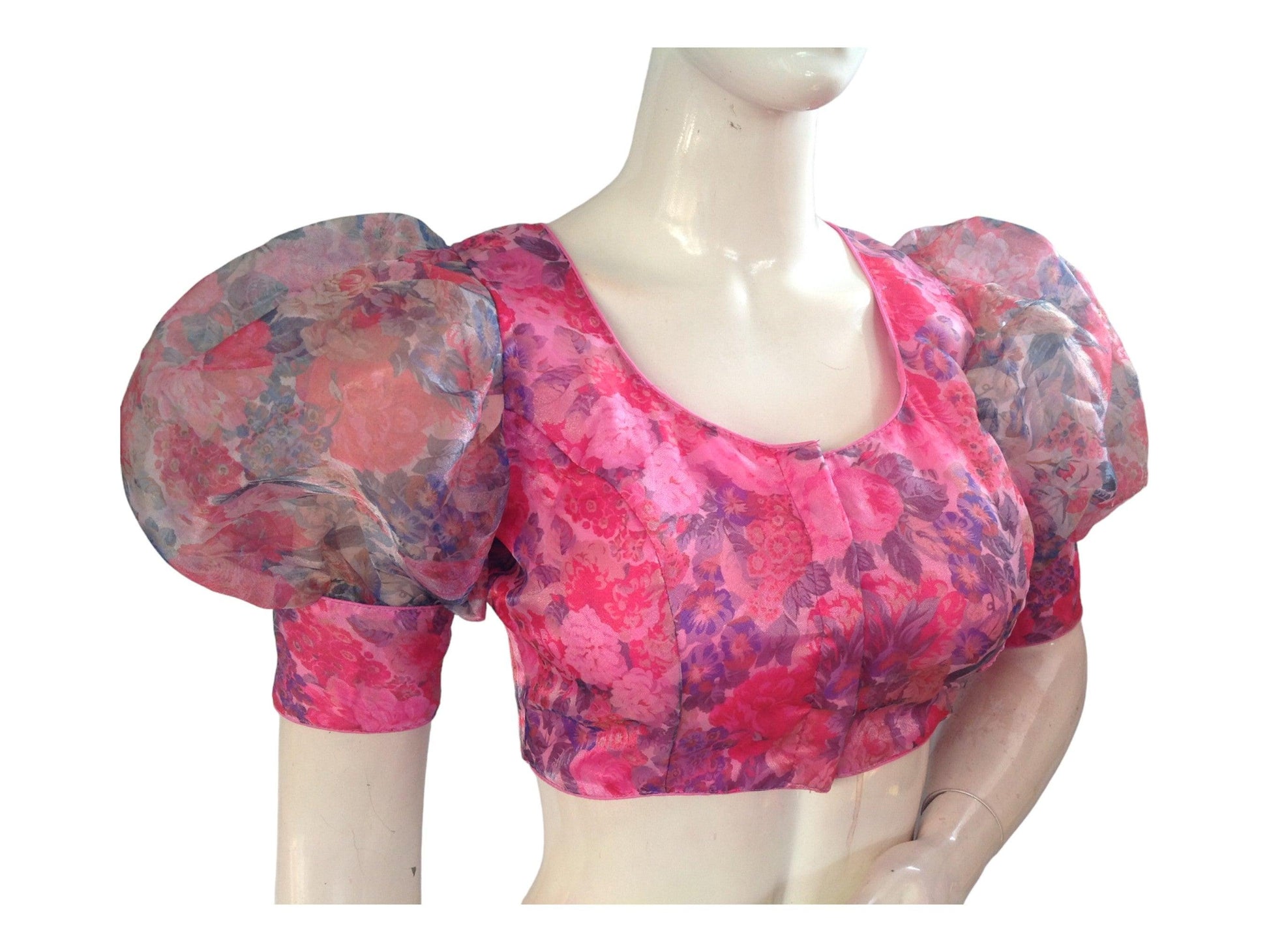 Baby Pink Color Designer Organza Balloon Sleeves Readymade Saree Blouse - D3blouses