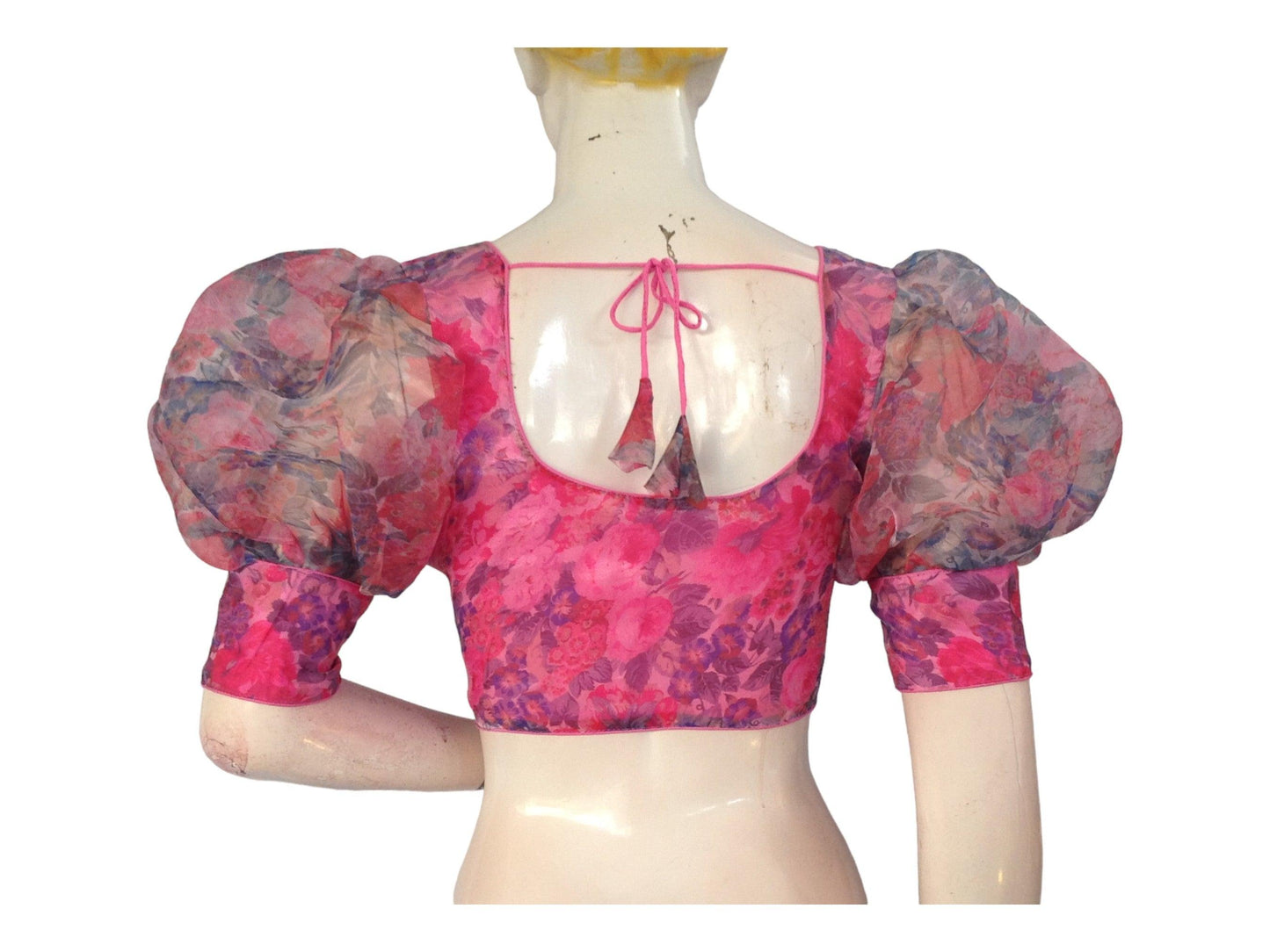 Baby Pink Color Designer Organza Balloon Sleeves Readymade Saree Blouse - D3blouses