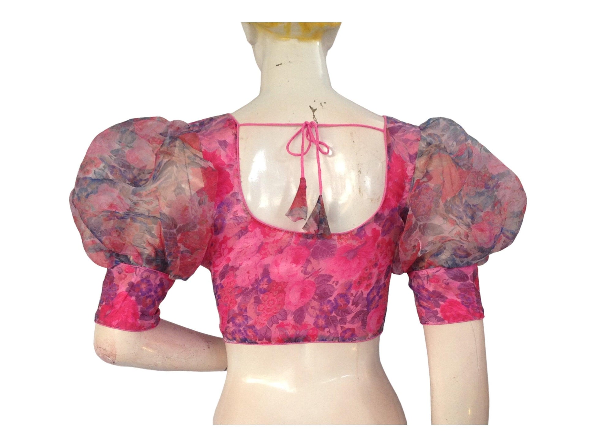 Baby Pink Color Designer Organza Balloon Sleeves Readymade Saree Blouse - D3blouses