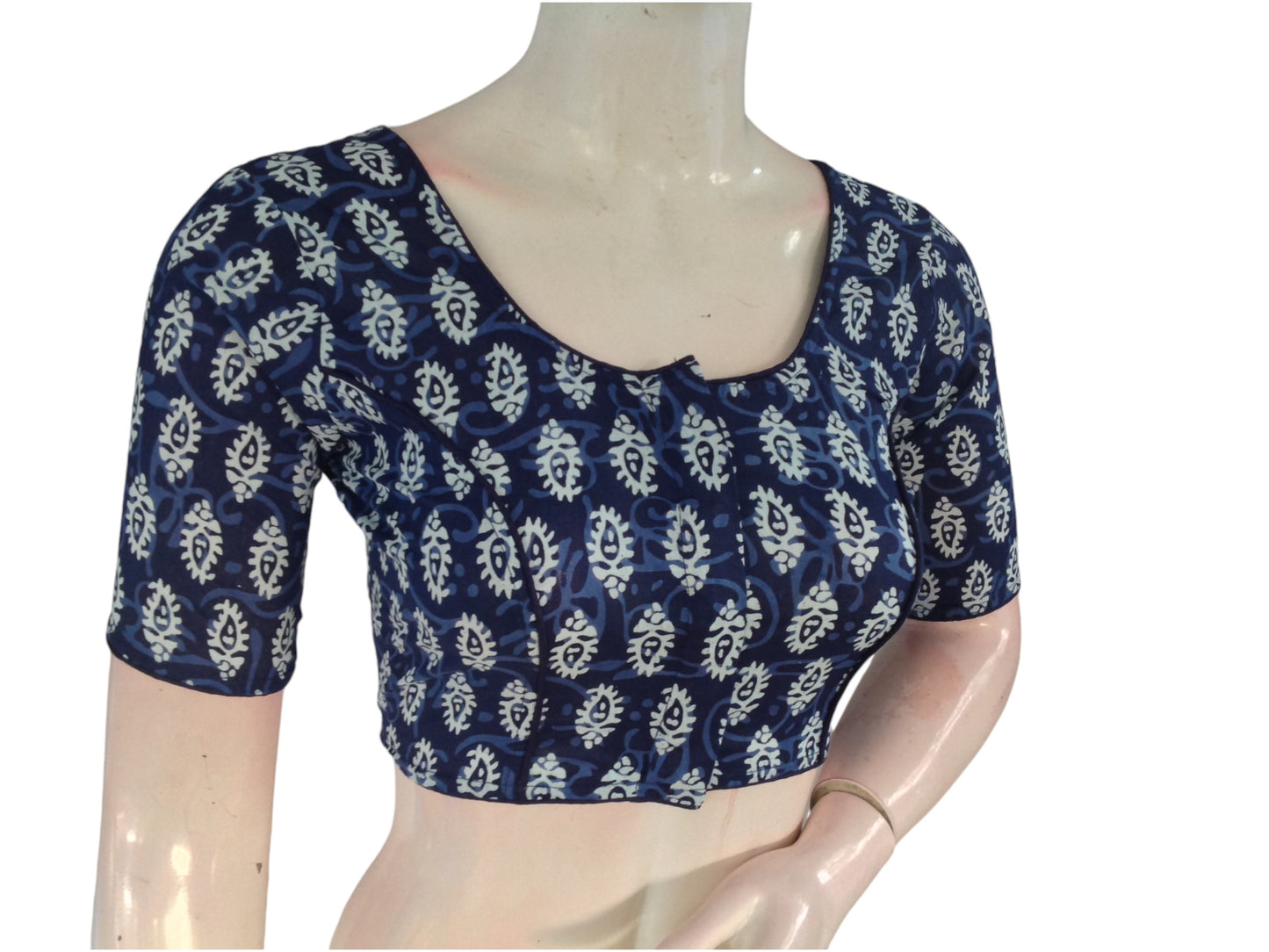 A Royal Touch : Blue Color Cotton Readymade Saree Blouse