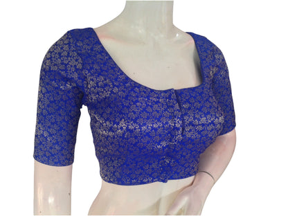 Royal Blue Brocade Silk Readymade Saree Blouse