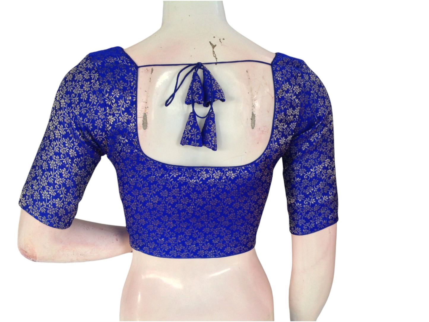 Royal Blue Brocade Silk Readymade Saree Blouse