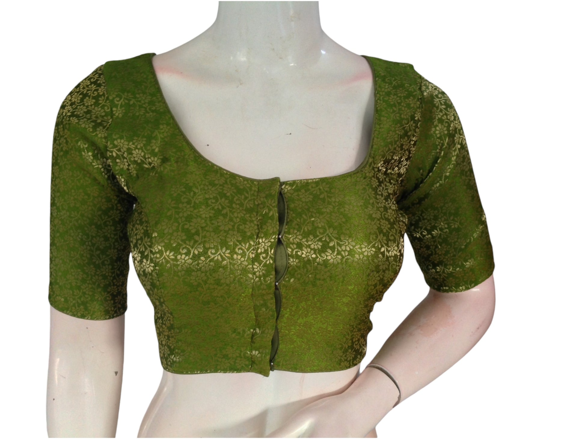 Olive Oasis: Readymade Brocade Silk Saree Blouse