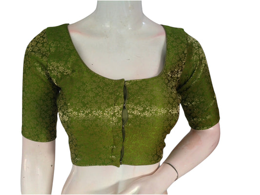 Olive Oasis: Readymade Brocade Silk Saree Blouse