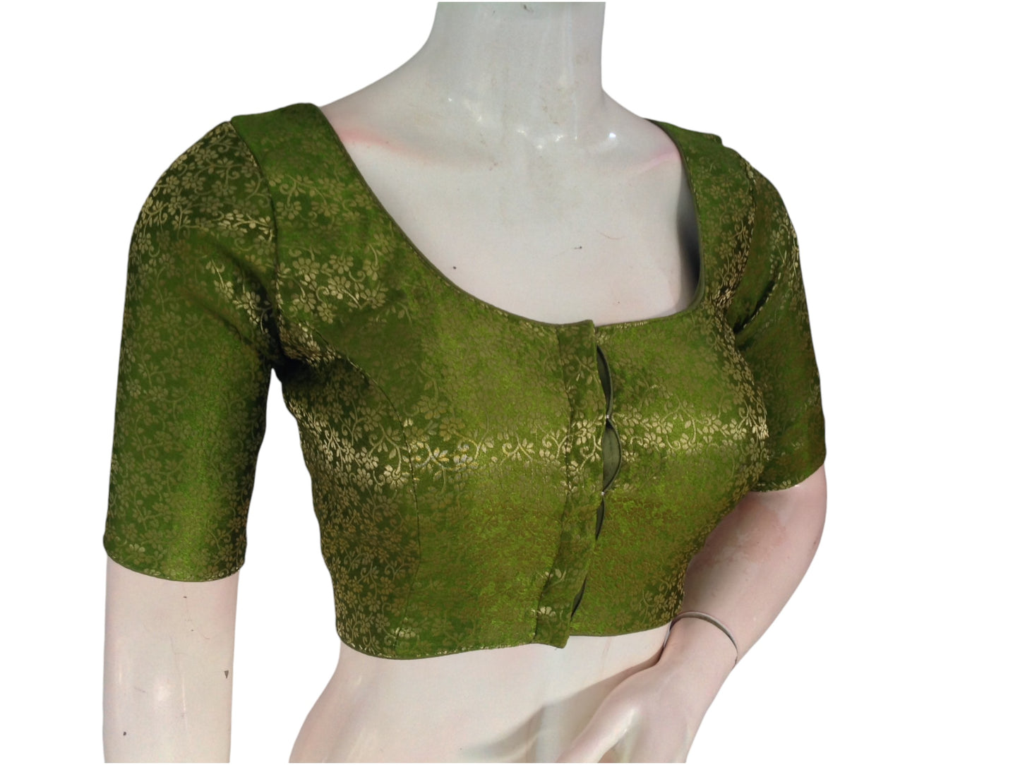 Olive Oasis: Readymade Brocade Silk Saree Blouse