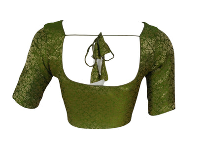 Olive Oasis: Readymade Brocade Silk Saree Blouse