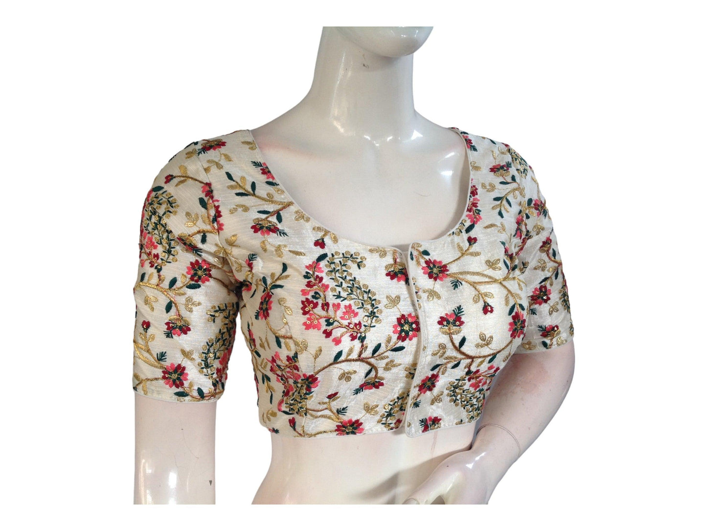 Off White Color Silk Designer Embroidery Saree Readymade Blouse - D3blouses