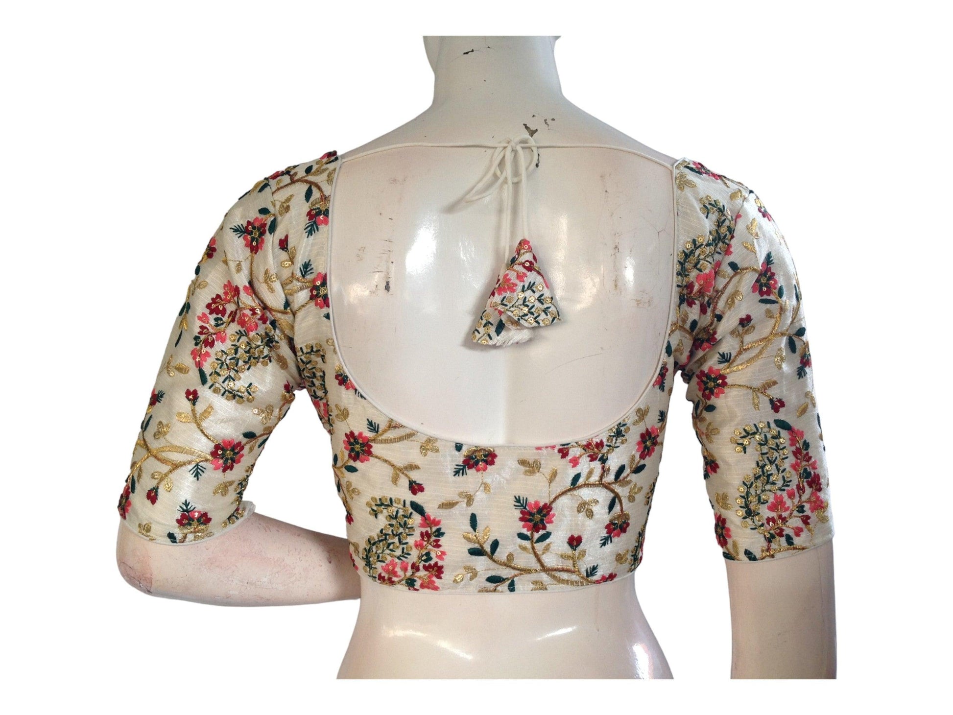 Off White Color Silk Designer Embroidery Saree Readymade Blouse - D3blouses