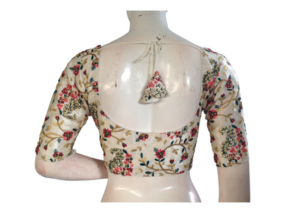 Off White Color Silk Designer Embroidery Saree Readymade Blouse - D3blouses