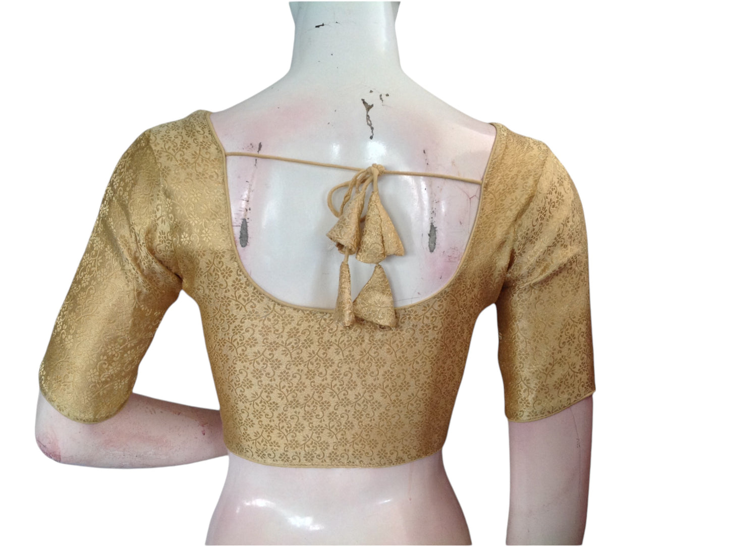 Golden Color: Brocade Silk  Readymade Saree Blouse