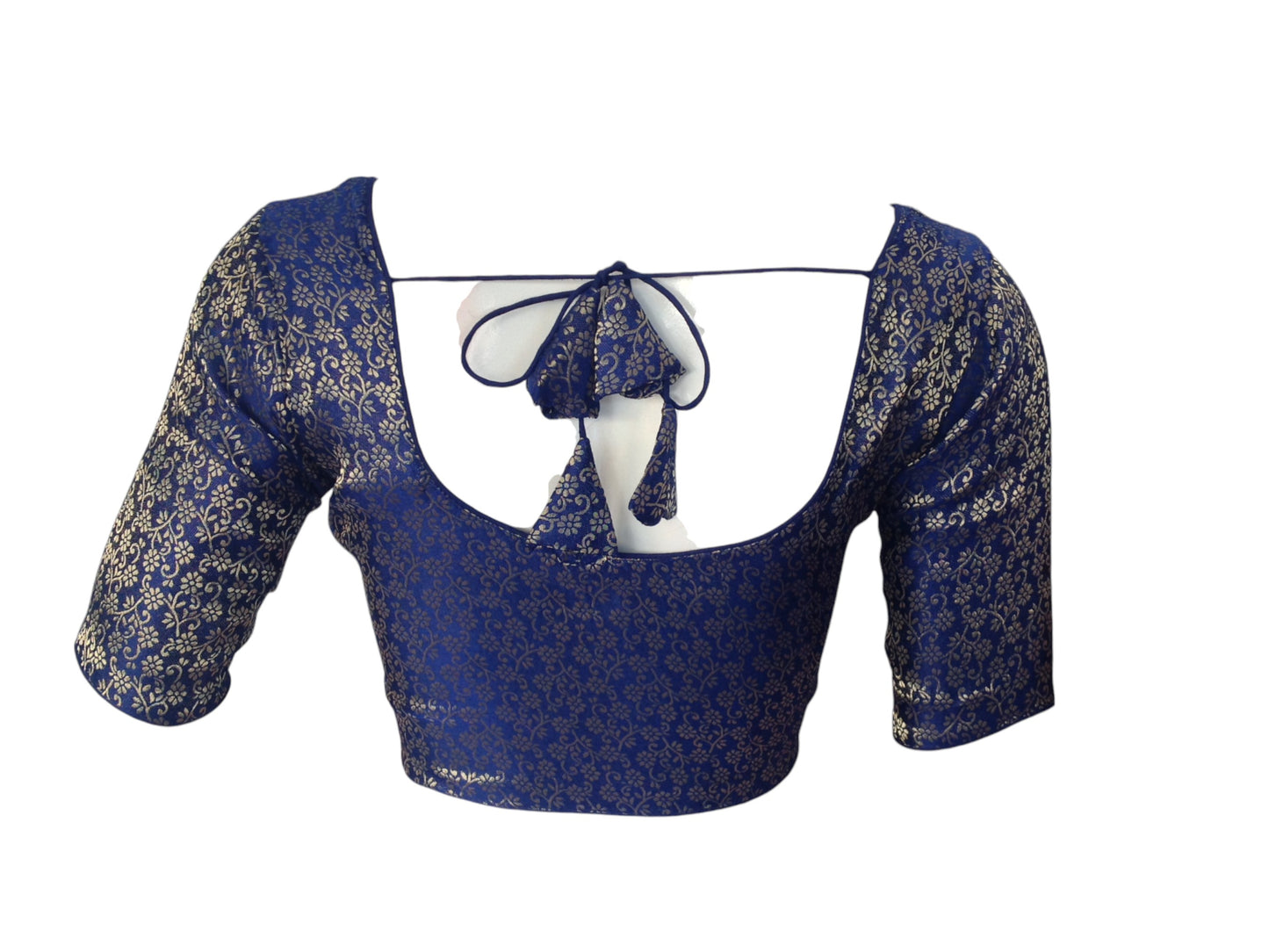Navy Blue Elegance: Brocade Silk Readymade Saree Blouse