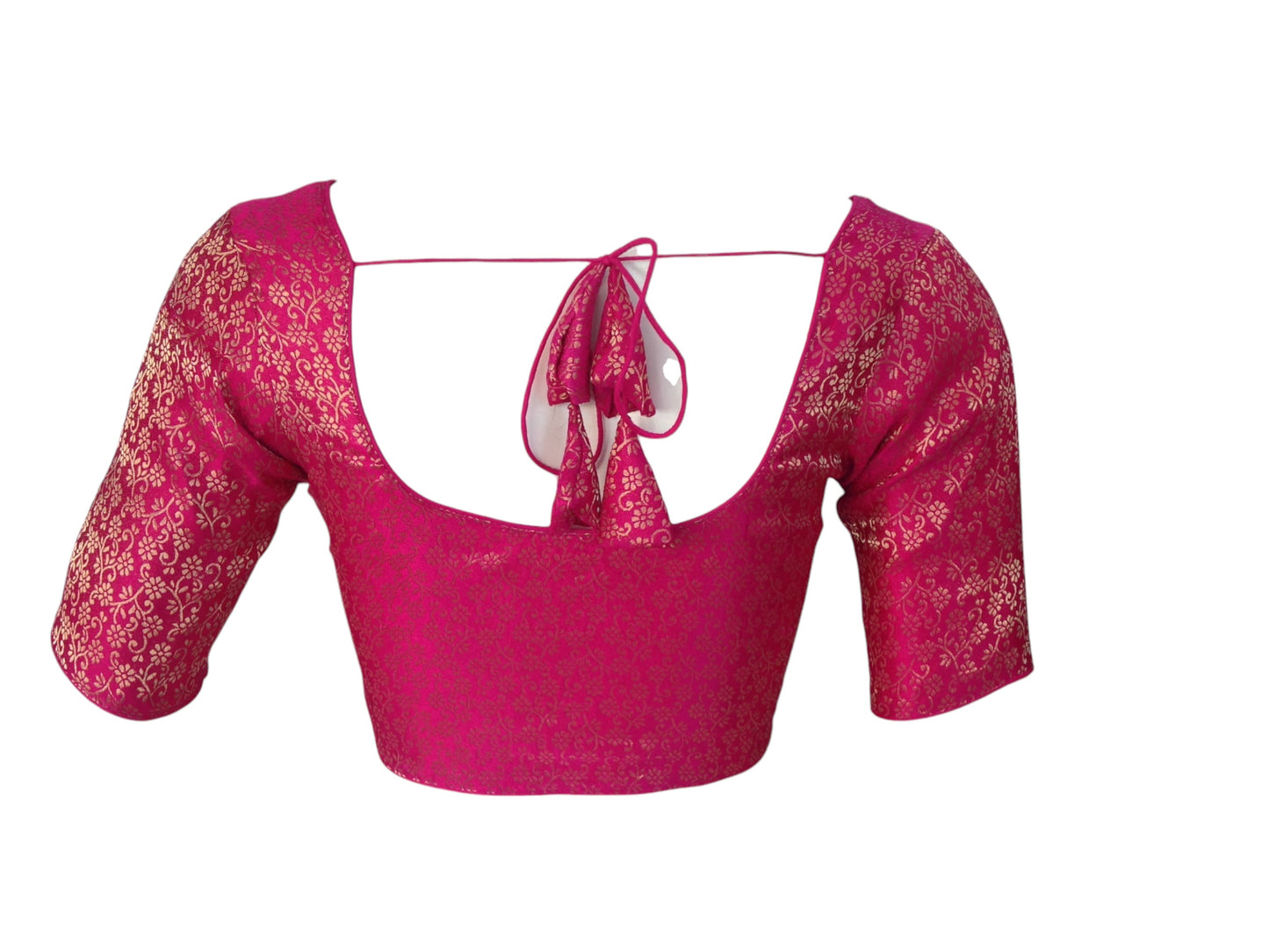 Raspberry Red Radiance: Readymade Brocade Silk Saree Blouse