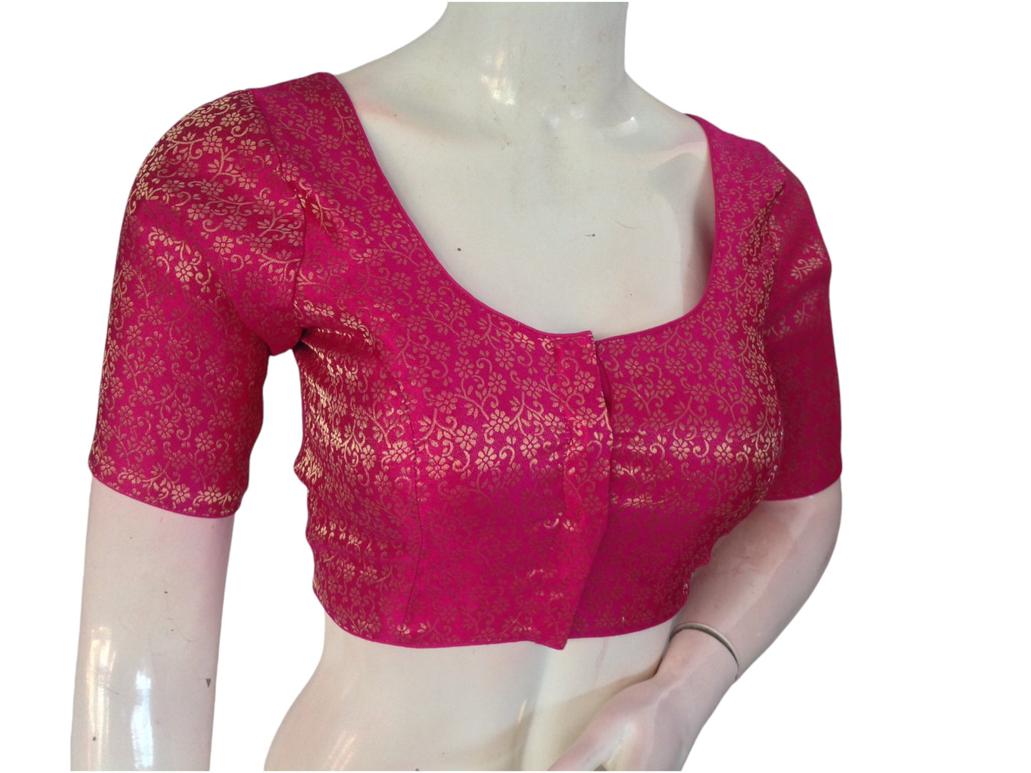 Raspberry Red Radiance: Readymade Brocade Silk Saree Blouse