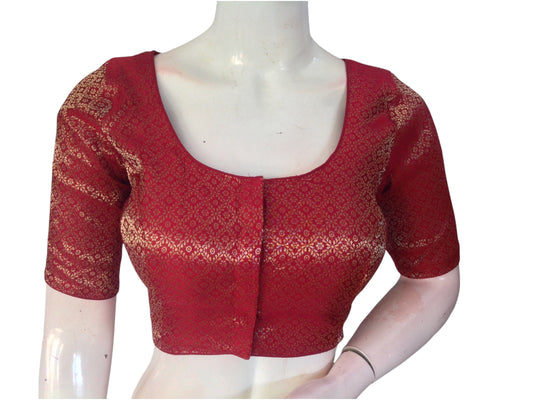 Crimson Elegance: Brocade Silk Readymade Saree Blouse