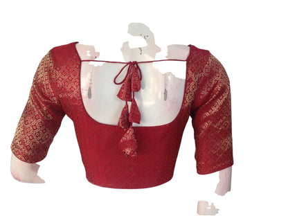 Crimson Elegance: Brocade Silk Readymade Saree Blouse