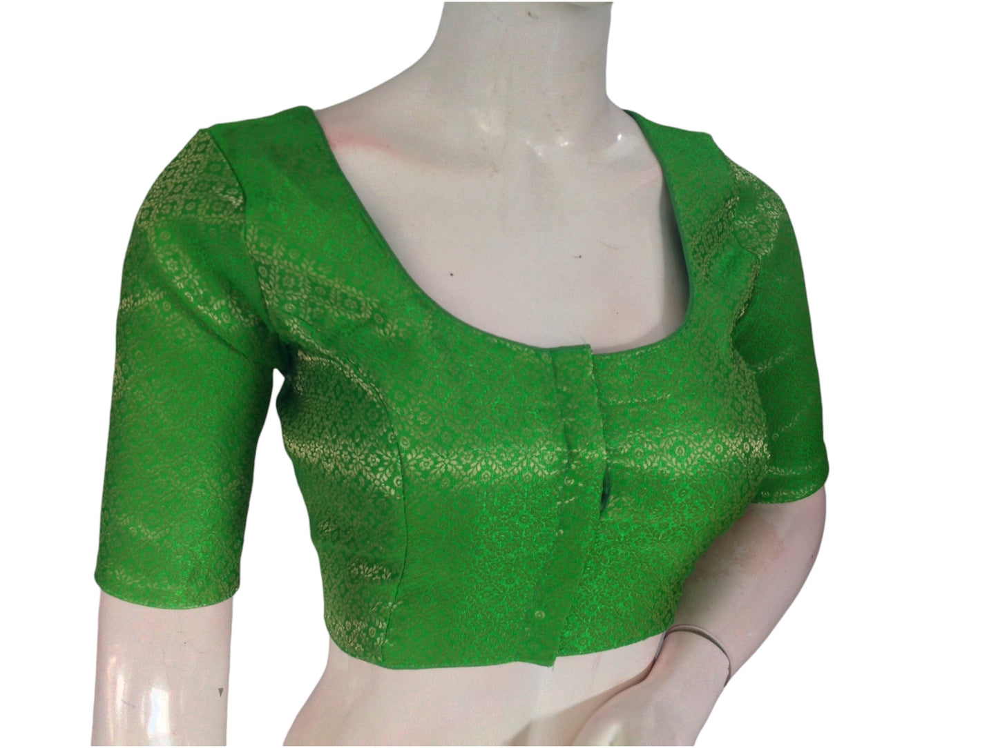 Parrot Green Paradise: Brocade Silk Readymade Saree Blouse