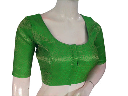 Parrot Green Paradise: Brocade Silk Readymade Saree Blouse