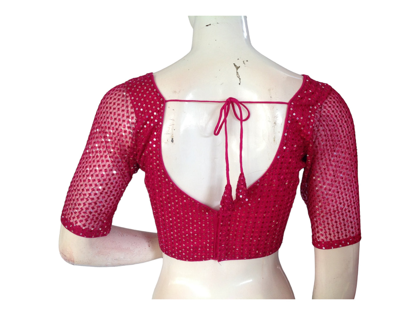 Pink Color Netted Embroidery Sequins Readymade Saree Blouse, Indian Designer Choli top