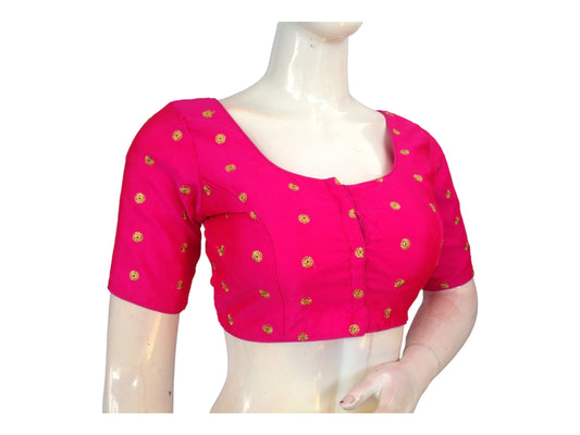 Rani Pink Color Semi Silk Embroidered Readymade Saree Blouse