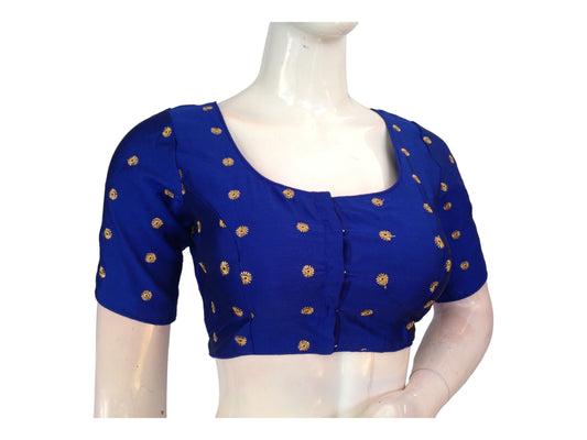 Royal Blue Color Semi Silk Embroidered Readymade Saree Blouse