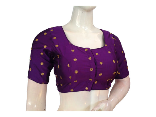 Purple Color Semi Silk Embroidered Readymade Saree Blouse