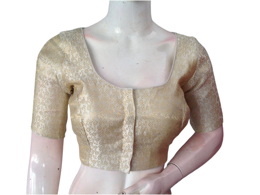 Ivory Elegance: Brocade Silk Readymade Saree Blouse