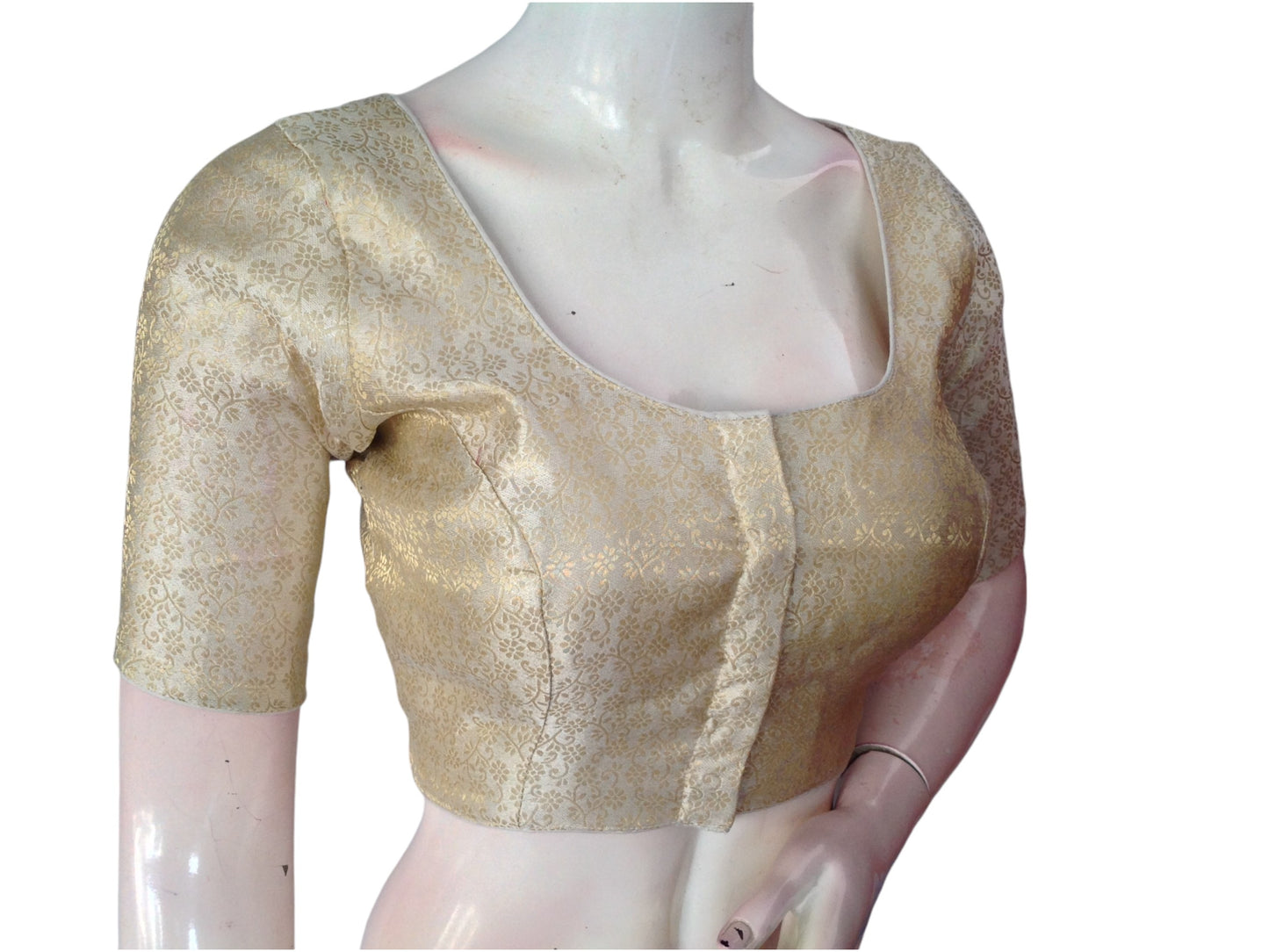 Ivory Elegance: Brocade Silk Readymade Saree Blouse