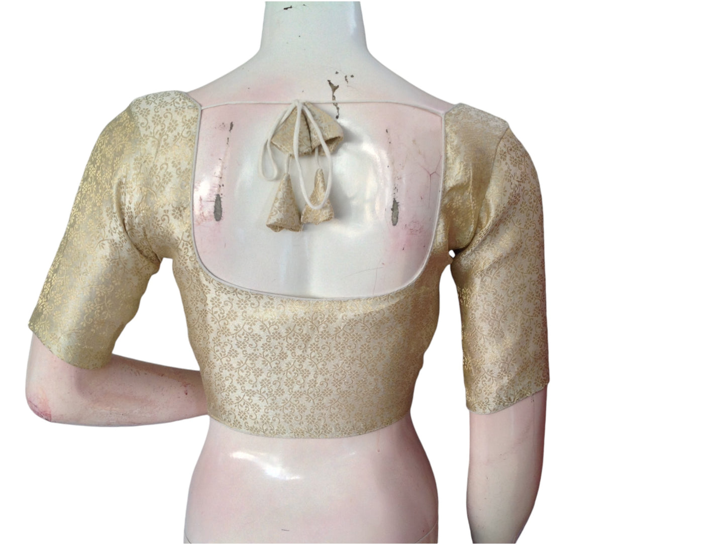 Ivory Elegance: Brocade Silk Readymade Saree Blouse