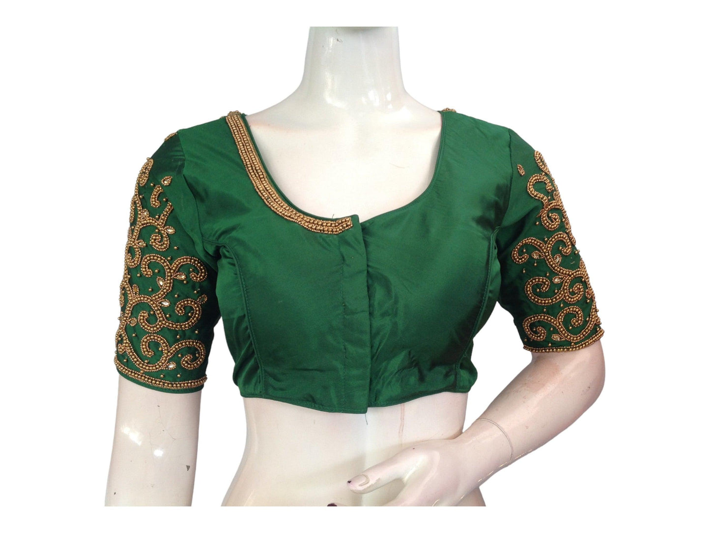 Enchanting Green Bridal Aari Handwork Saree Blouse, Traditional Indian Wedding Blouse