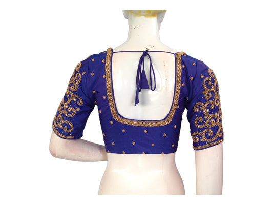 Purple Color Saree Blouse, Bridal Aari Handwork Readymade Saree Blouse, Indian Ethnic Wedding Blouse