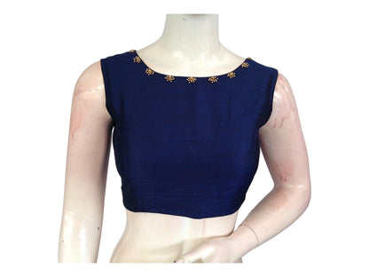 Make a stylish statement on your special day with our chic Blue Aari Handwork Boat Neck Saree Blouse, crafted to enhance your Indian Ethnic Wedding Choli Top. Shop now for a flawless look!