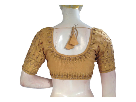 Gold Color Saree Blouse, Bridal Aari Handwork Readymade Saree Blouse, Indian Ethnic Wedding Choli top
